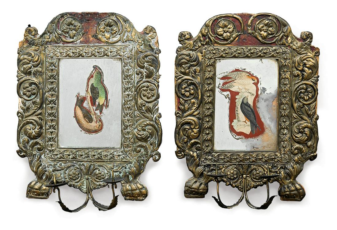 Two Italian Pressed Brass and Mirrored Sconces (1 of 1)