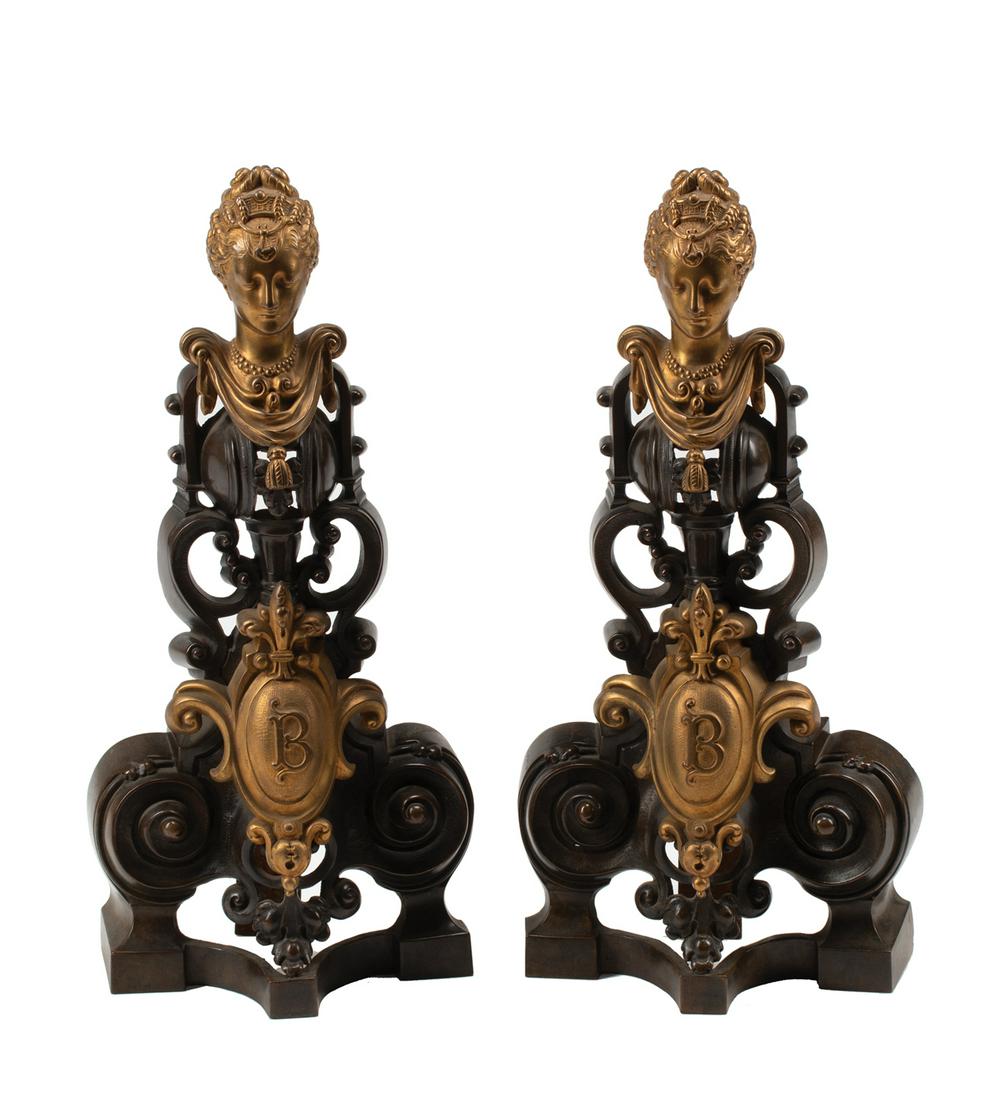 French Patinated and Gilt Bronze Chenets (1 of 3)