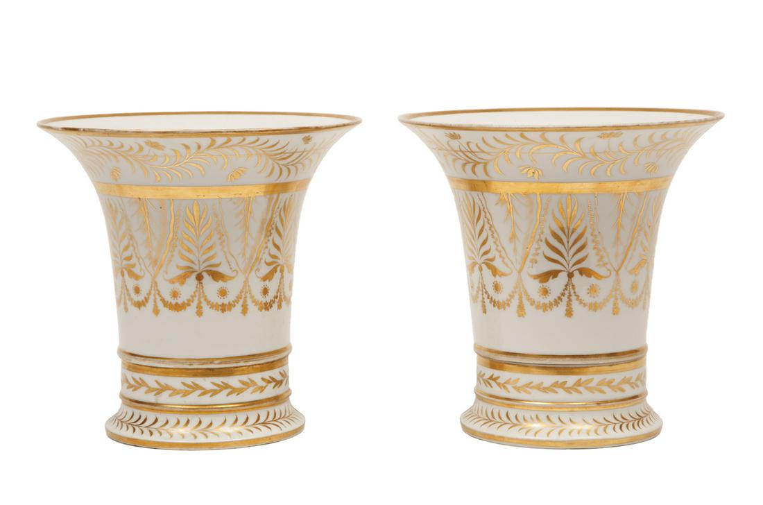 Pair of Paris Gilt Decorated Porcelain Cachepots (1 of 2)