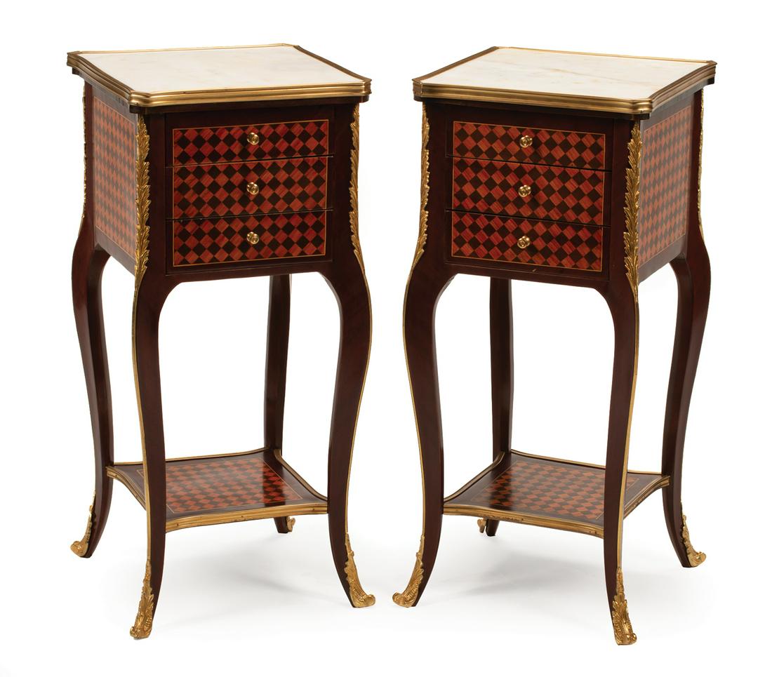 Bronze-Mounted Parquetry Bedside Commodes (1 of 3)