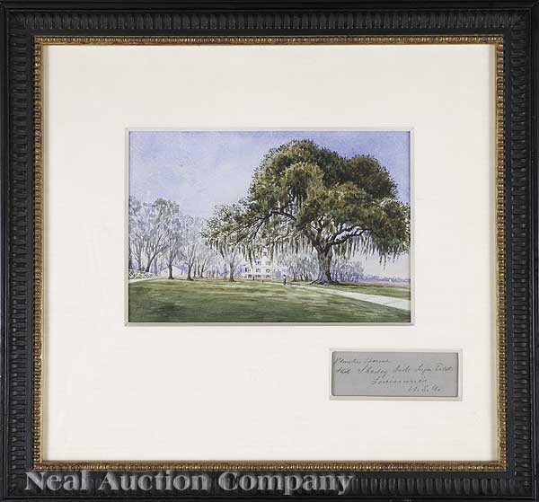 Robert Harvey (American, 19th c.): Robert Harvey (American, 19th c.), "Planter's House, Shady Side (Mrs. Barrett) Luger Estate, Louisiana, U.S.A.", watercolor on paper, unsigned, pencil-titled, inscribed "No 11", and stamped "99C", en