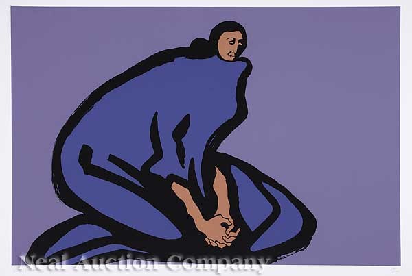 Rudolph Carl Gorman (American/New Mexico, 1932-20: Rudolph Carl Gorman (American/New Mexico, 1932-2005), "Seated Woman", color lithograph on paper, pencil signed, dated "1979", numbered "89/150", 28 7/8 in. x 39 1/2 in., unframed