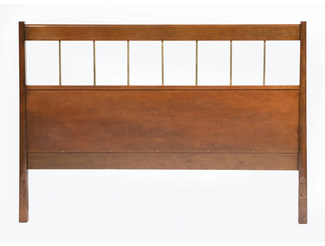 Paul McCobb Planner Group Headboard: Paul McCobb Planner Group Headboard , 1950s, for Winchendon, marked, maple and brass, full-size headboard, dark walnut finish, h. 38 1/2 in., w. 53 in