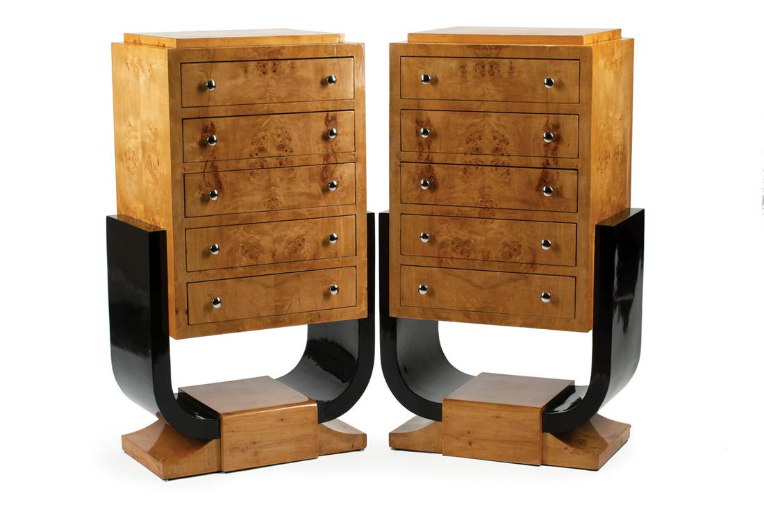 Art Deco-Style Parcel Ebonized Tall Chests (1 of 4)