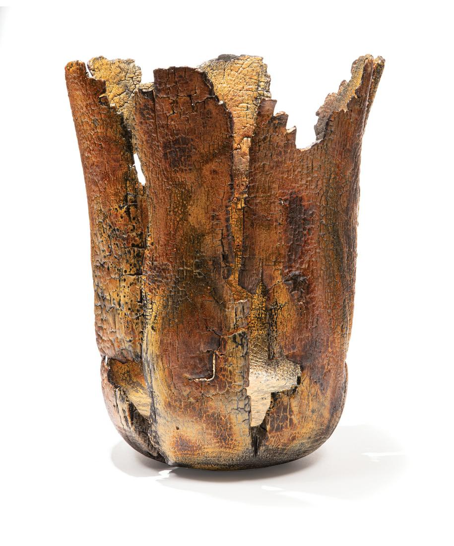 Carved and Charred Wood Vessel by Mike Irollo: American Carved and Charred Wood Vessel by Mike Irollo , h. 17 1/2 in.., w. 13 3/4 in., d. 13 1/8 in Provenance: Property of the Mobile Museum of Art, Mobile, AL, sold to benefit their Collections, Ca