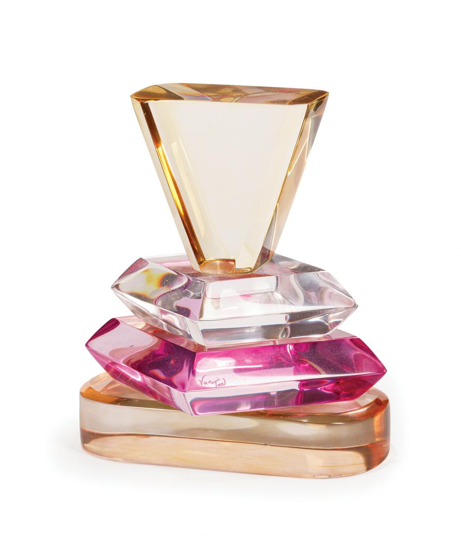 Hiro G. Van Teal (Cuban/American, 20th c.): Hiro G. Van Teal (Cuban/American, 20th c.) , "Faux Perfume Bottle", c. 1975, lucite, signed lower center, from the Perfume Bottle series, h. 8 1/2 in., w. 7 1/4 in., d. 6 1/2 in Condition: Overall fai