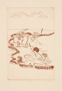 Benny Andrews (American/Georgia, 1930-2006): Benny Andrews (American/Georgia, 1930-2006) , "Dreamers", 1976, etching, pencil-signed, titled, dated and numbered "35/50" lower margin, 20 3/4 in. x 13 3/4 in., unframed Condition: Overall good condi