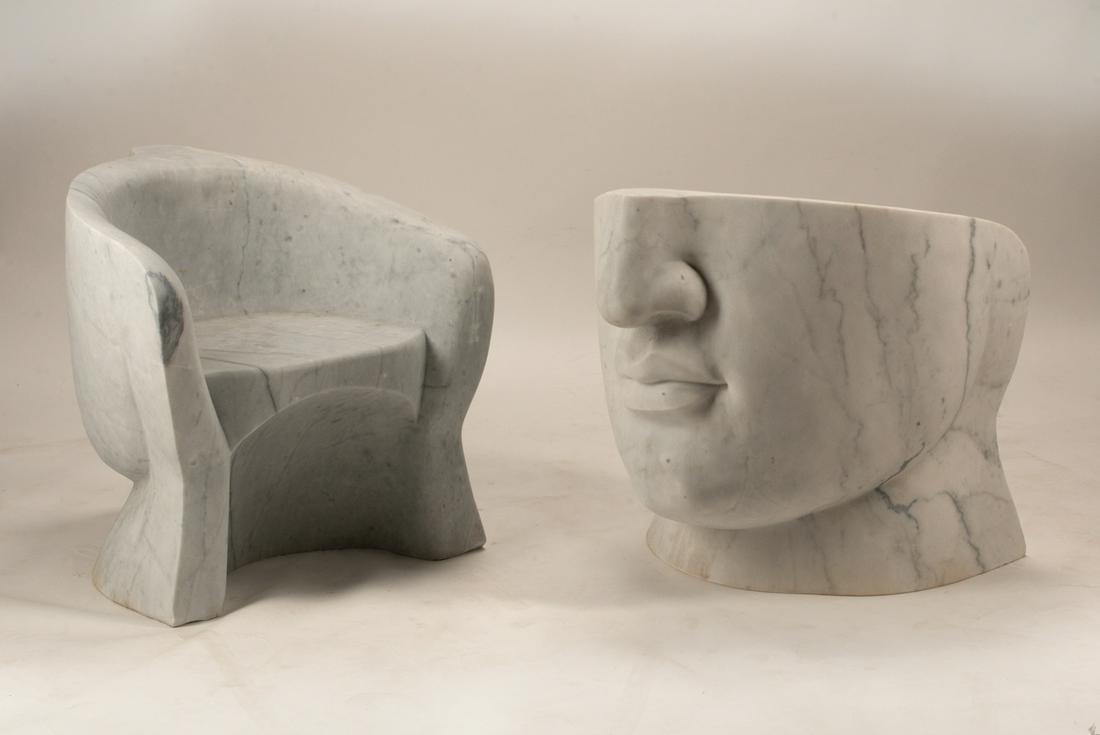 Pair of Italian Art Moderne Marble Face Chairs (1 of 4)
