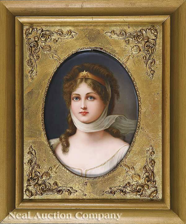 KPM Porcelain Plaque of Queen Louise of Prussia: A KPM Porcelain Plaque of Queen Louise of Prussia, late 19th/early 20th c., after Gustav Richter (German, 1823-1884), inscribed "Hg. Louise", with an impressed KPM and sceptre mark and "SZ4", plaque 8