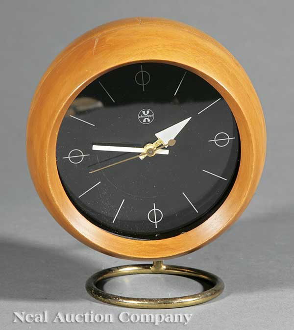 A George Nelson Desk Clock for Herman Miller: A George Nelson Chronopak Desk Clock for Herman Miller, 1950s, electric movement, made by the Howard Miller Clock Co., Zeeland, MI, height 6 in., width 4 1/2 in., depth 4 1/2 in