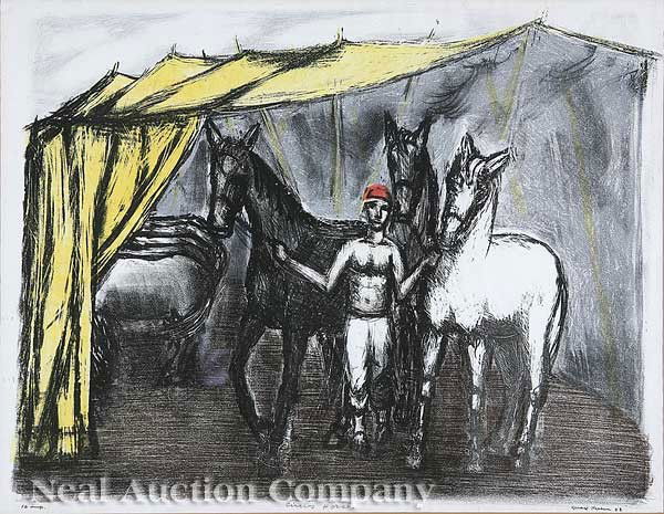 Max Kahn (Russian/American, 1902-2005): Max Kahn (Russian/American, 1902-2005), "Circus Horses", lithograph on paper, pencil-signed, titled, dated "48" and inscribed " 16 imp", 13 3/4 in. x 19 7/8 in., matted and framed
