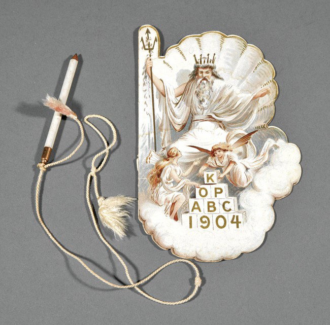 Krewe of Proteus Ball dance card and pencil: [Mardi Gras], a Krewe of Proteus Ball dance card and pencil, the latter marked "Engagements", 1904, "The Alphabet"