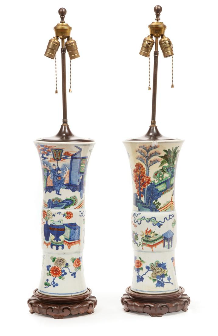 Pair of Chinese Wucai Porcelain Gu Vases (1 of 14)