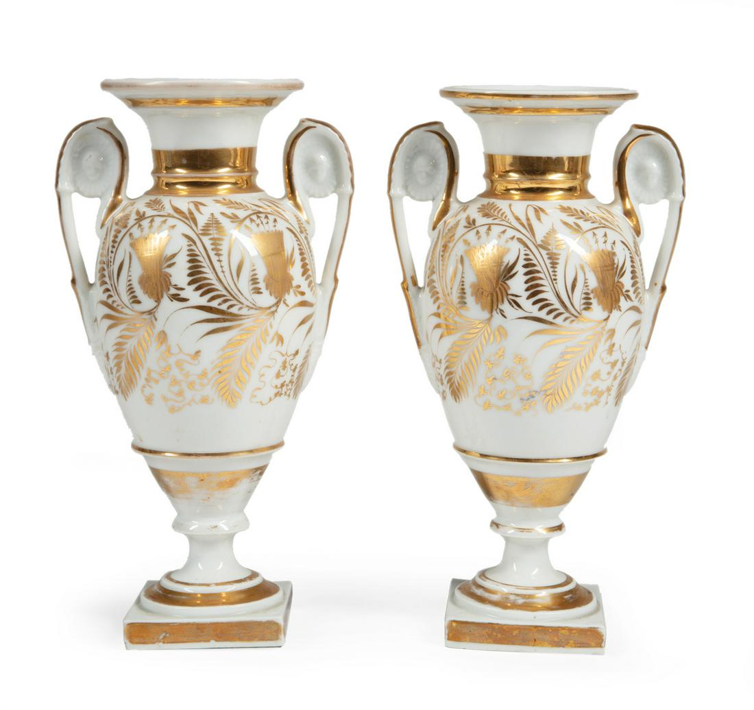 Paris Gilt-Decorated Porcelain Amphora Vases (1 of 1)