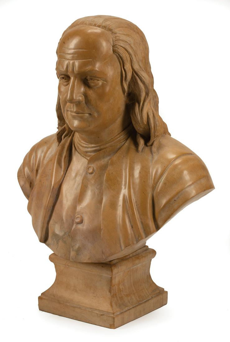 Carved Stone Bust of Benjamin Franklin (1 of 3)