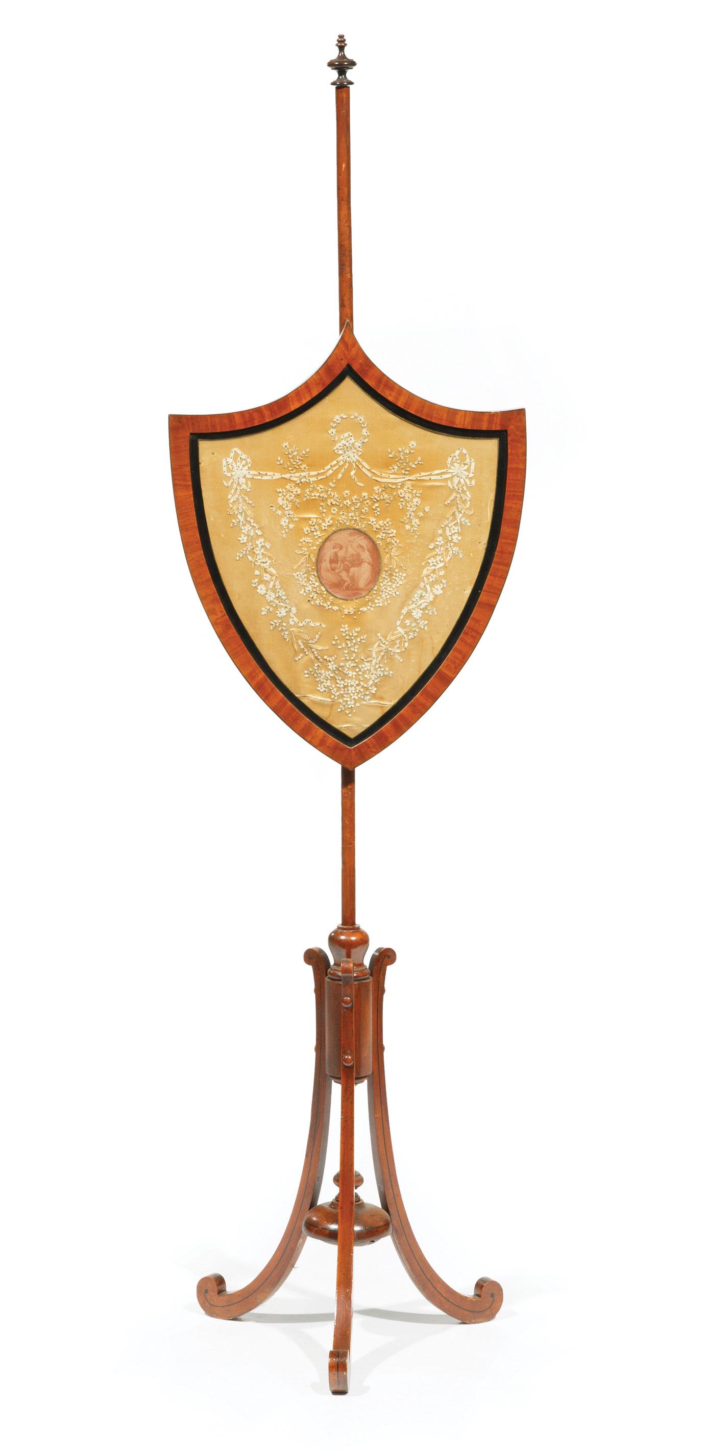 Edwardian Inlaid Satinwood Shield-Form Fire Scree (1 of 2)