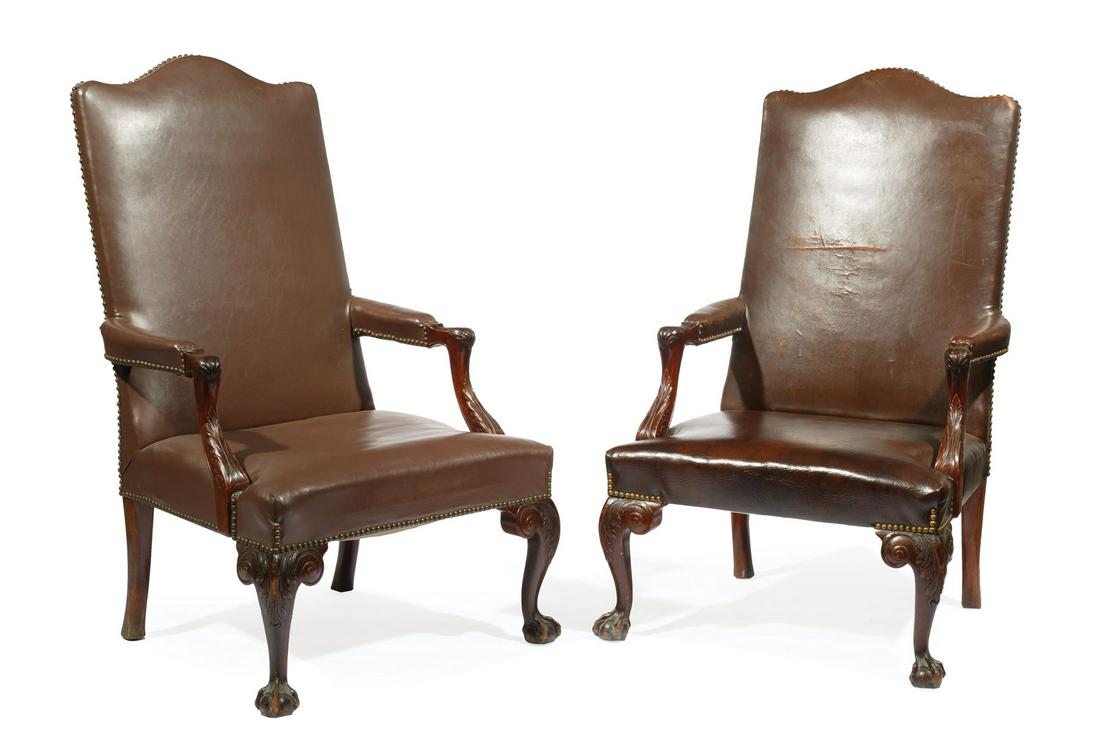 George III-Style Mahogany Leather Library Chairs (1 of 4)