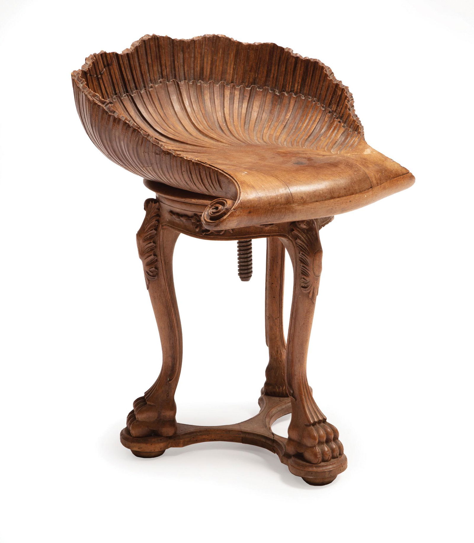 Italian Grotto-Style Carved Walnut Stool (1 of 4)
