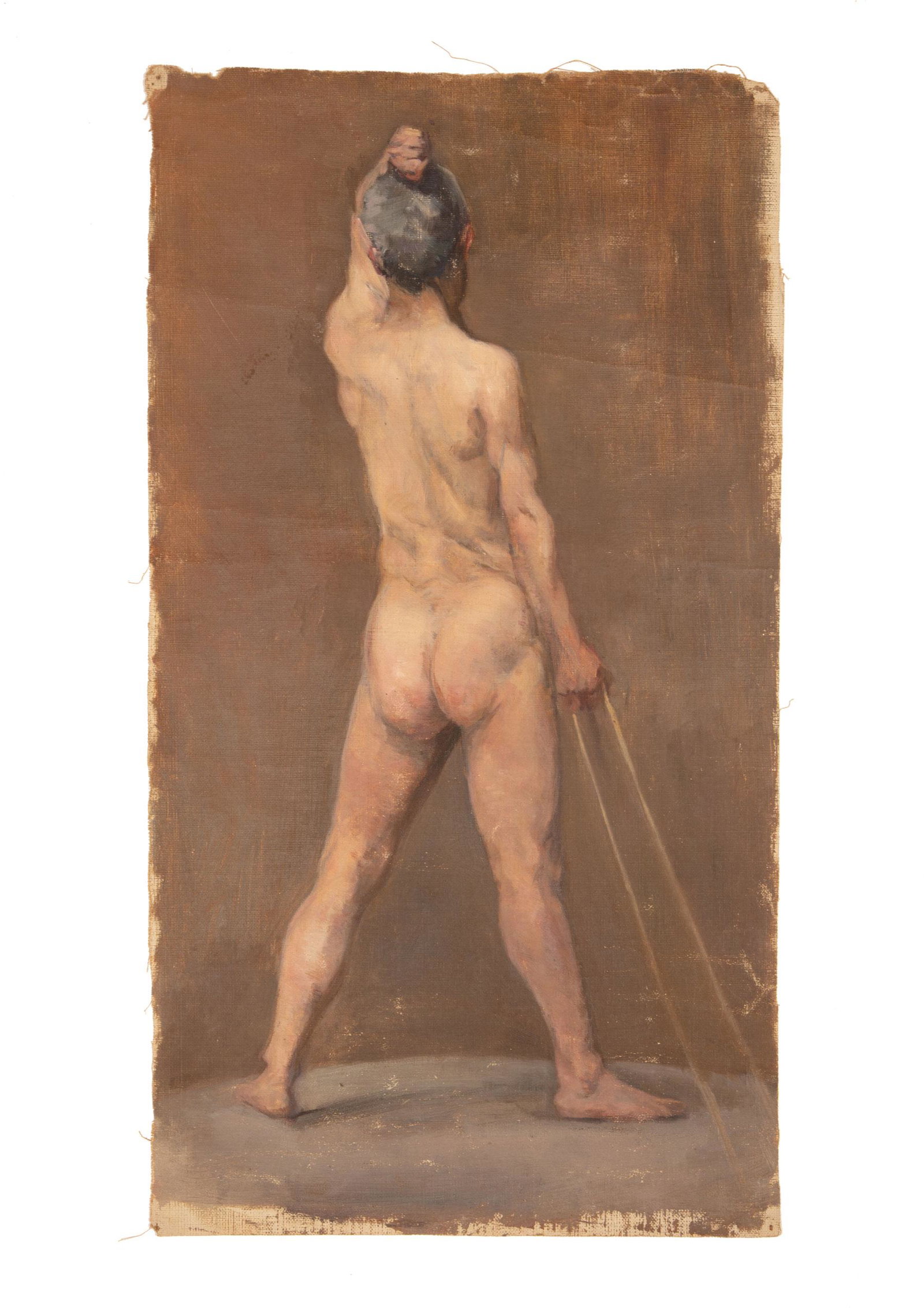 Continental School, 20th c: Continental School, 20th c., "Nude Study", oil on unstretched canvas, unsigned, 21 1/4 in. x 11 3/4 in., unframed Provenance: Property of the Mobile Museum of Art, Mobile, AL, sold to benefit their Co