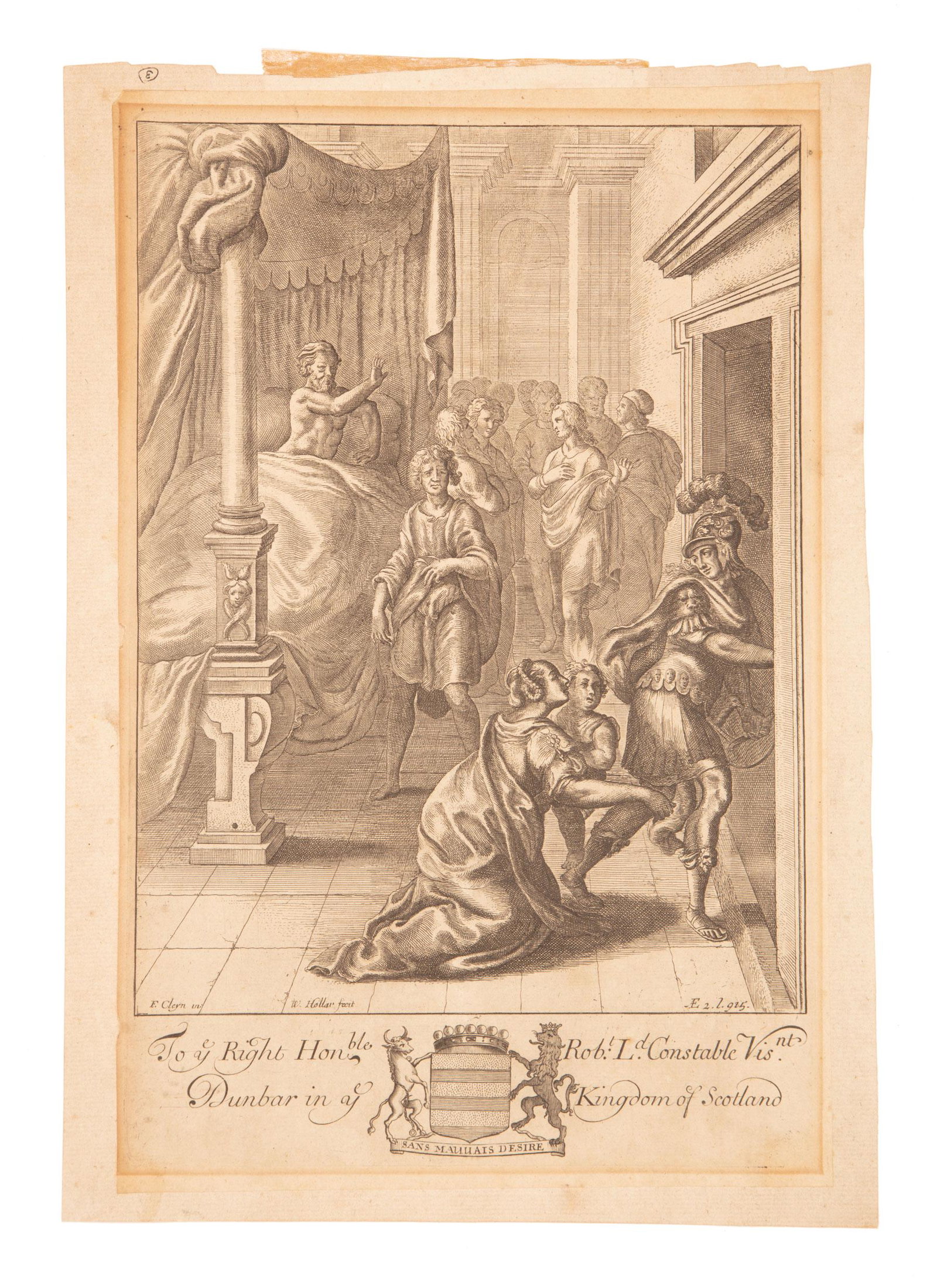 Wenceslaus Hollar (Bohemian, 1607-1677): Wenceslaus Hollar (Bohemian, 1607-1677), "Aeneas Leaving Troy", c. 1654, etching, from Works of Virgil Containing his Pastorals, Georgics and Aeneis, after Franz Cleyn (German, 1582-1658), sheet 12 3/