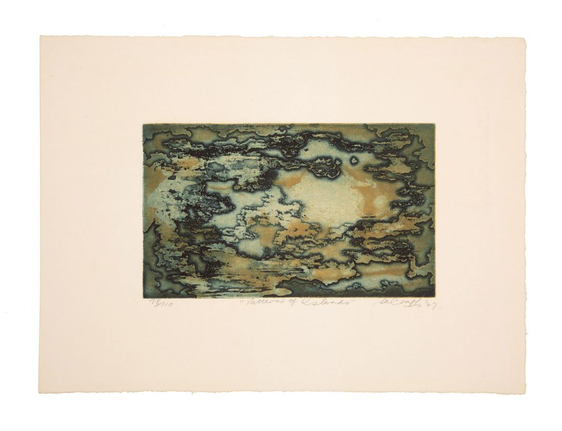 American School, 1967: American School, 1967, "Pattern of Islands", intaglio, illegibly pencil-signed, titled, dated and numbered "78/110" lower margin, 5 1/2 in. x 9 in., unframed Provenance: Property of the Mobile Museum 