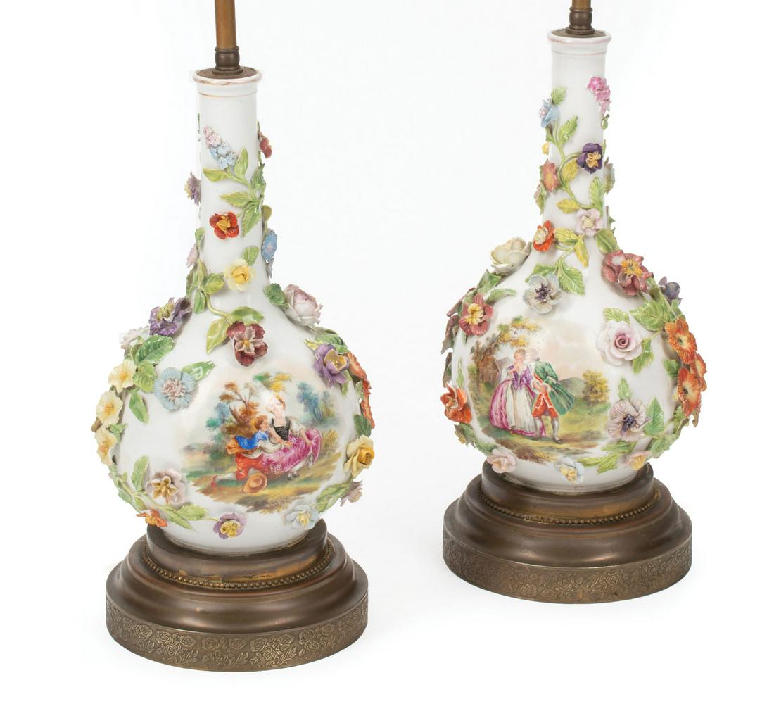 Pair of German Polychrome Porcelain Bottle Vases (1 of 5)