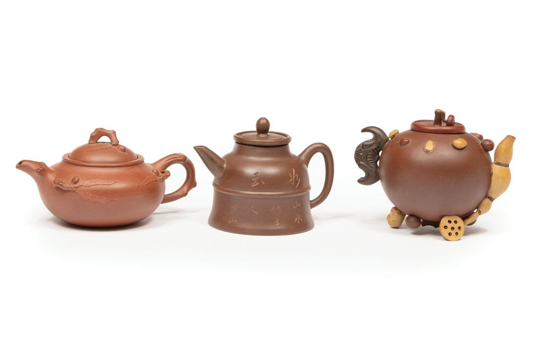 Three Chinese Yixing Pottery Teapots (1 of 4)