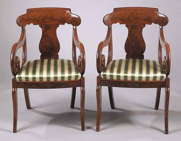 Pair American Carved Mahogany Armchairs