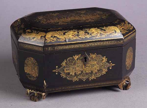 Chinese Export Black Lacquer Tea Caddy