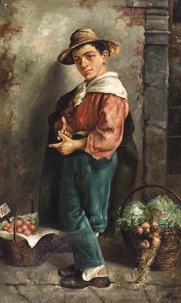 Italian School, late 19th/early 20th c: Italian School, late 19th/early 20th c ., "Bad Business", oil on canvas, signed lower right "D. Wilson", numbered and titled antique ink label en verso, 32 in. x 19 1/2 in., framed* NO RETURNS ARE ACC