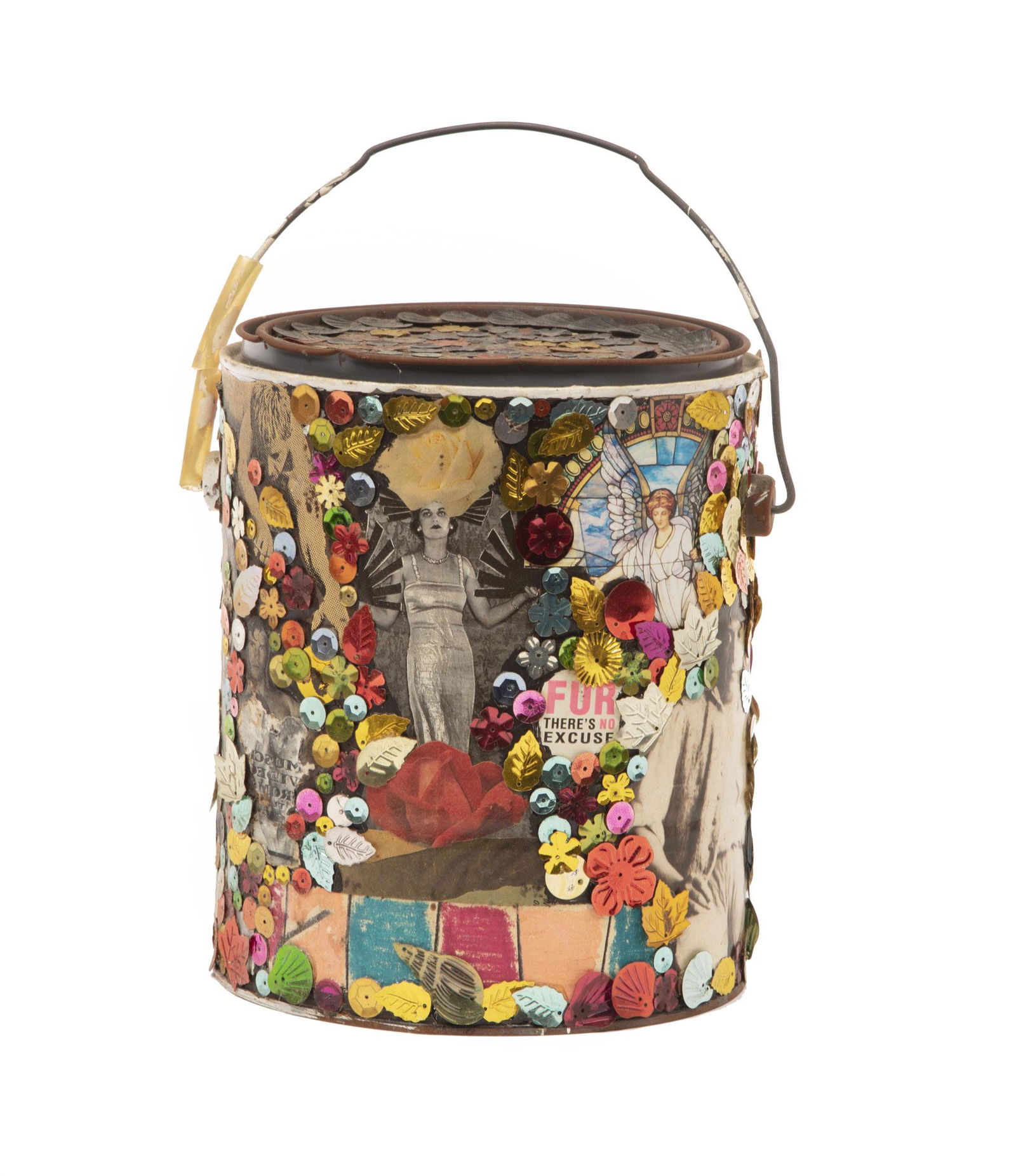 Benjamin Jones (American, b. 1954): Benjamin Jones (American, b. 1954), "Untitled", 1994, mixed media collage on paint can, signed and dated on underside, h. 8 in., dia. 6 5/8 in. Provenance: Gift of the artist, 1998; Estate of Curator