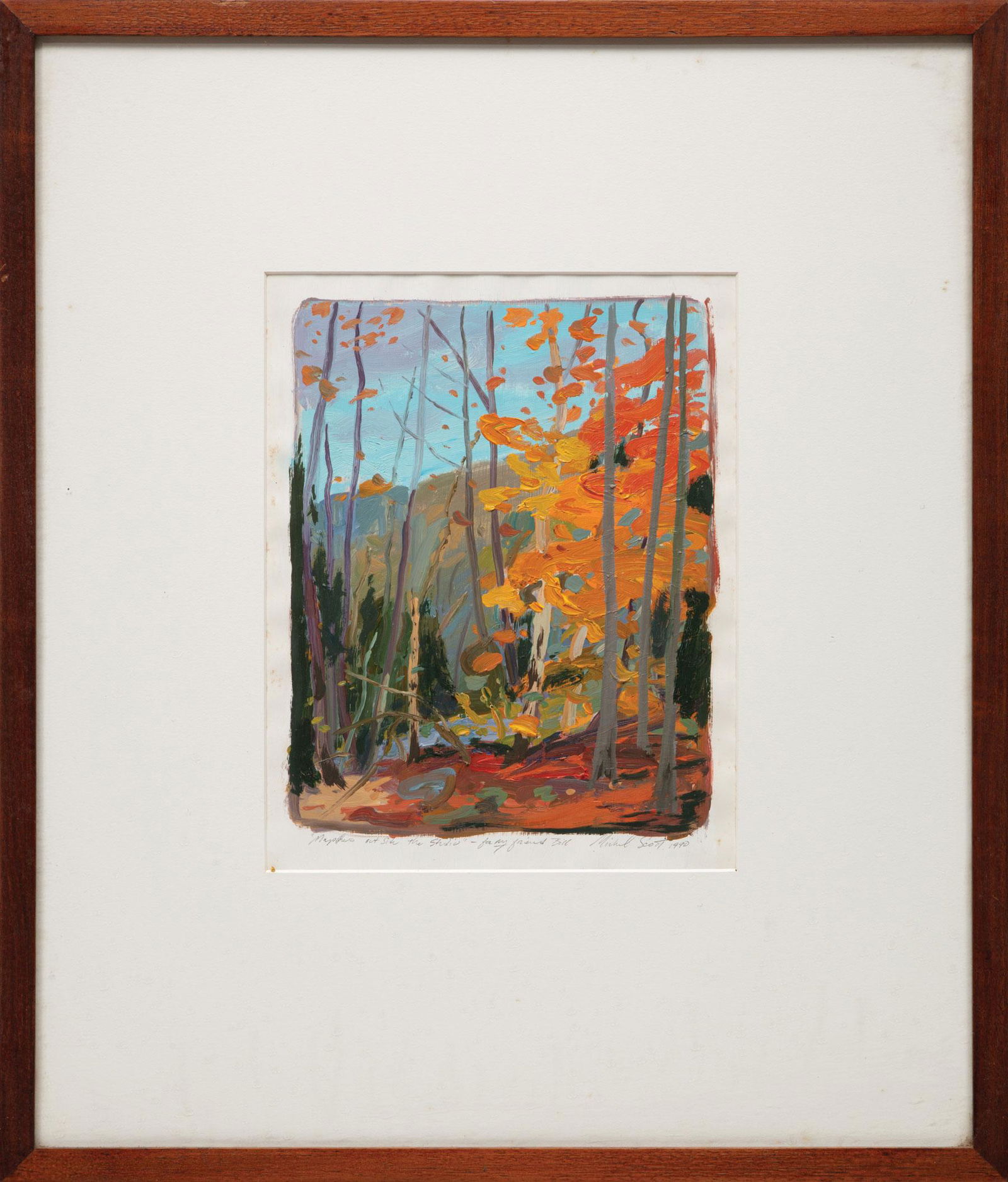 Michael Scott (American, b. 1952): Michael Scott (American, b. 1952), "Maples Outside the Studio", 1990, acrylic on paper, pencil-signed, titled, dated and inscribed lower center, 11 1/8 in. x 8 1/2 in., framed Provenance: Gift of the