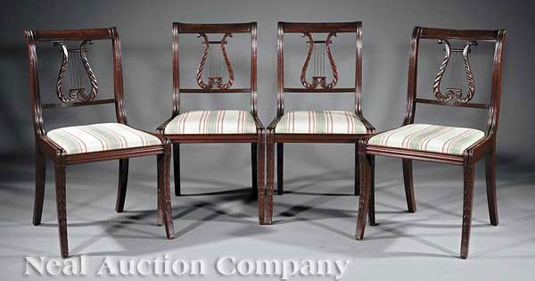 Four Lyre-Back Side Chairs: A Set of Four Lyre-Back Side Chairs, in the style of Duncan Phyfe, en suite with the previous lot