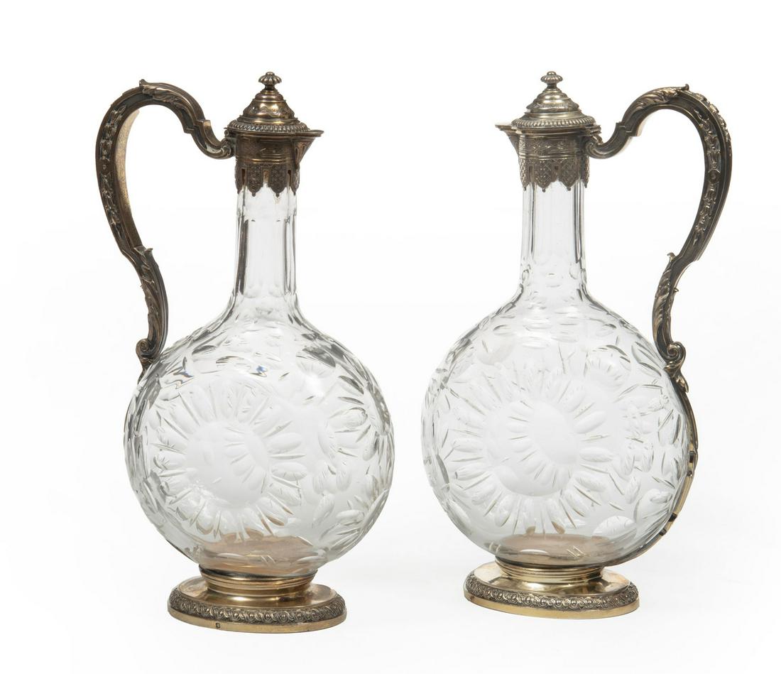 French Silver Gilt-Mounted Cut Glass Claret Jugs (1 of 3)