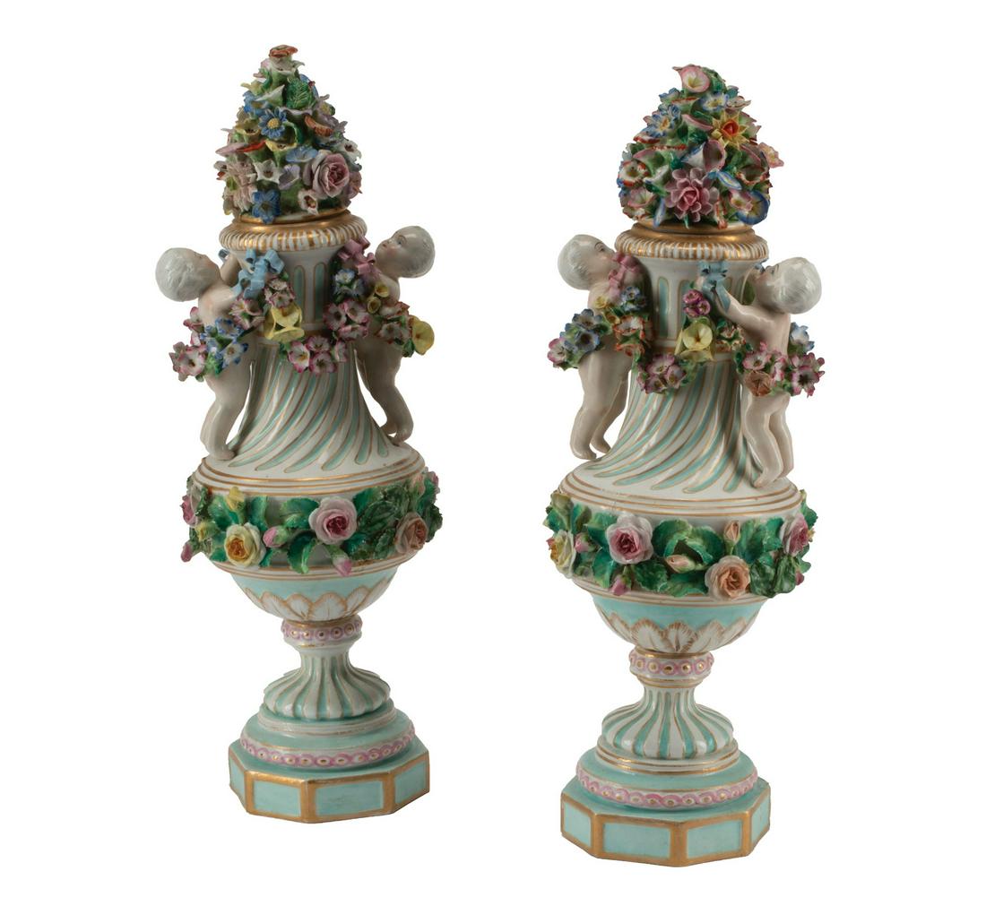 Meissen Polychrome, Gilt Porcelain Covered Urns (1 of 5)