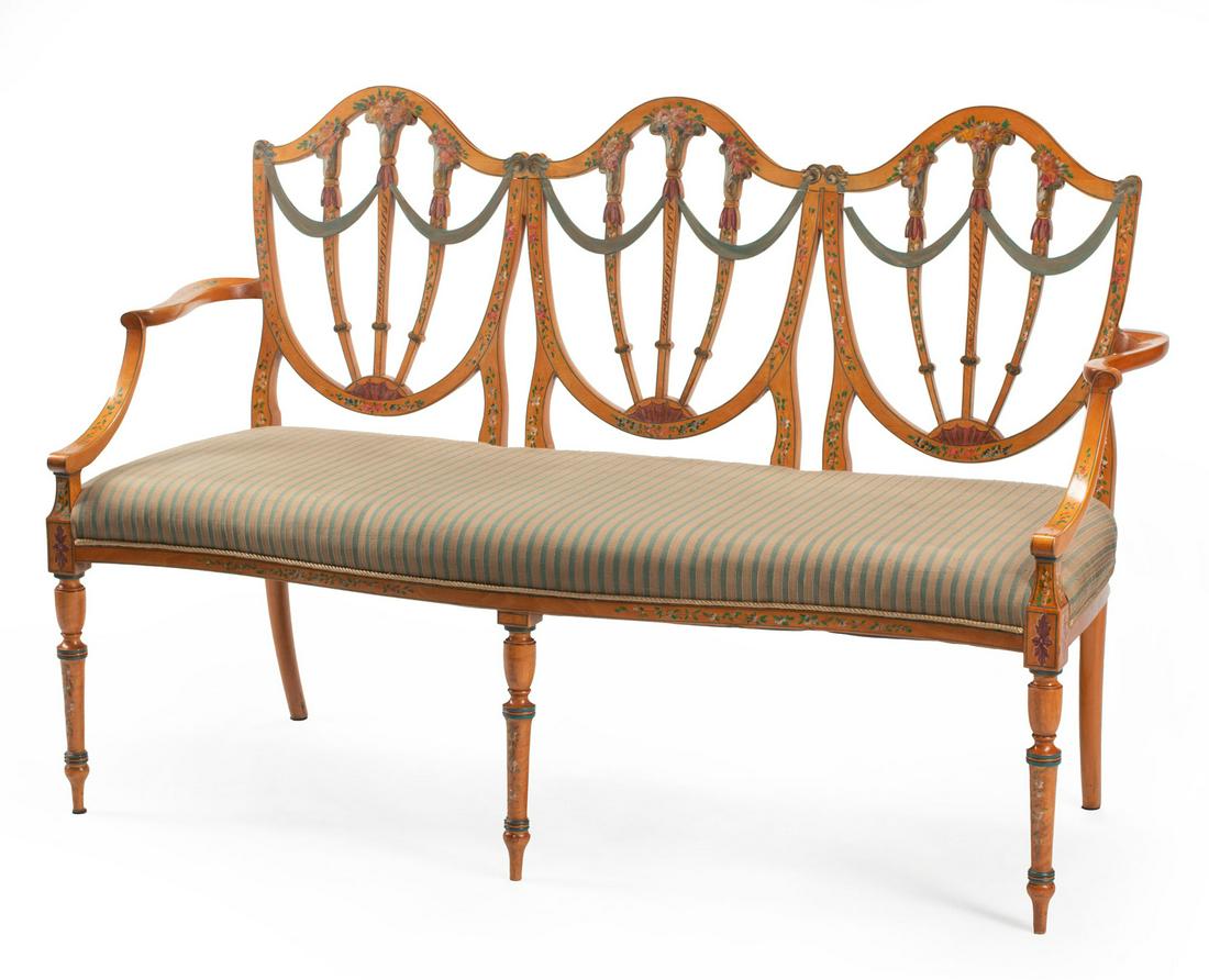 Adam-Style Painted Satinwood Triple-Back Settee (1 of 12)