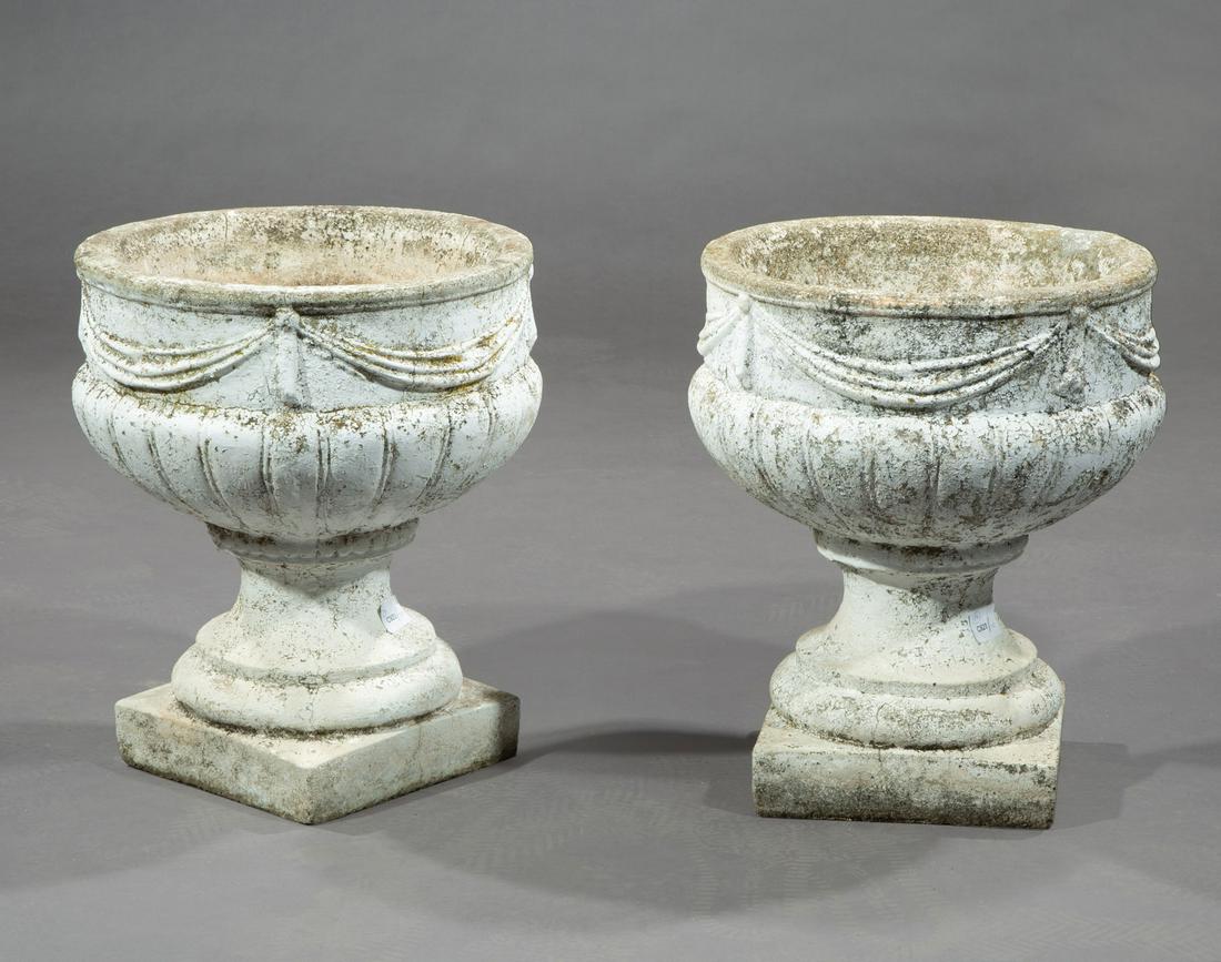 Pair of Painted Molded Stone Garden Urns (1 of 2)