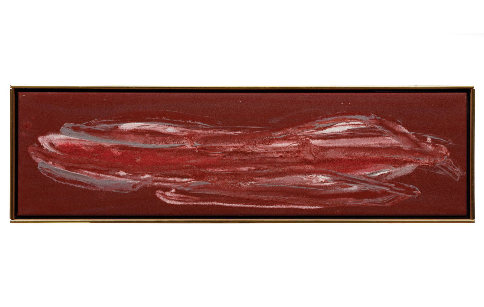 Cora Kelley Ward (American/Louisiana, 1920-1989): Cora Kelley Ward (American/Louisiana, 1920-1989), "Night Fire", 1983, oil on canvas, signed, titled and dated en verso, 11 in. x 40 in., framed. Provenance: Estate of American Abstract Expressionist C