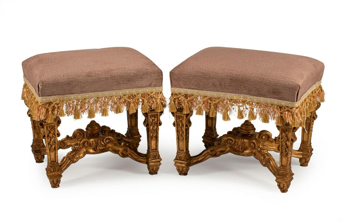 Pair of Regence-Style Carved Giltwood Stools (1 of 3)