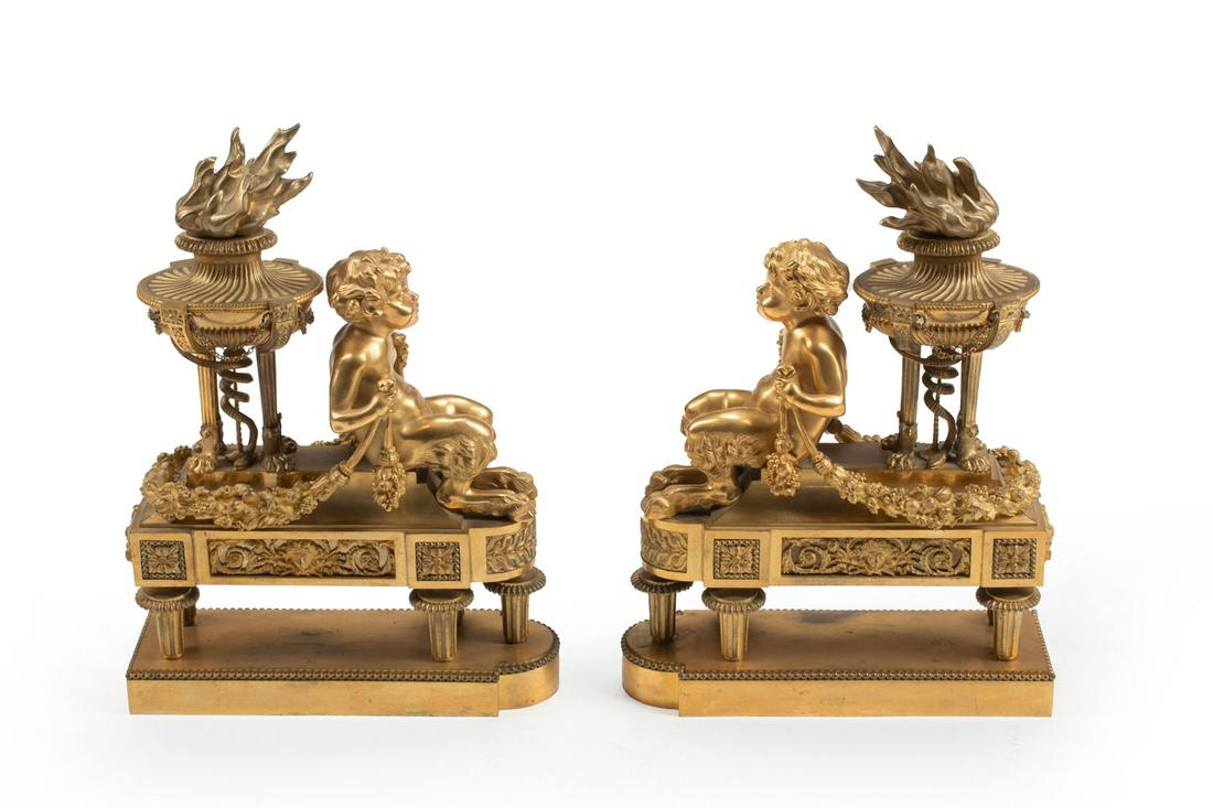 French Neoclassical-Style Gilt Brronze Chenets (1 of 3)