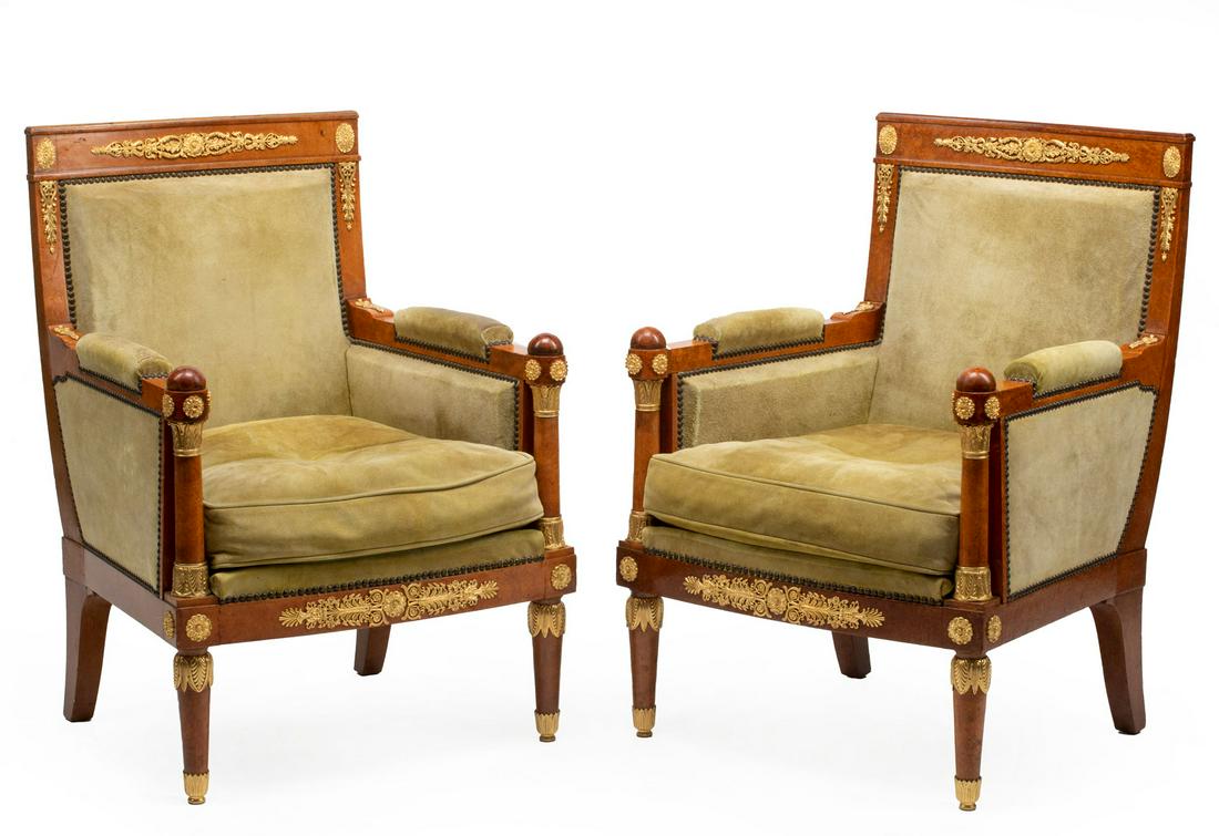 Bronze-Mounted Burl Walnut Bergeres (1 of 4)