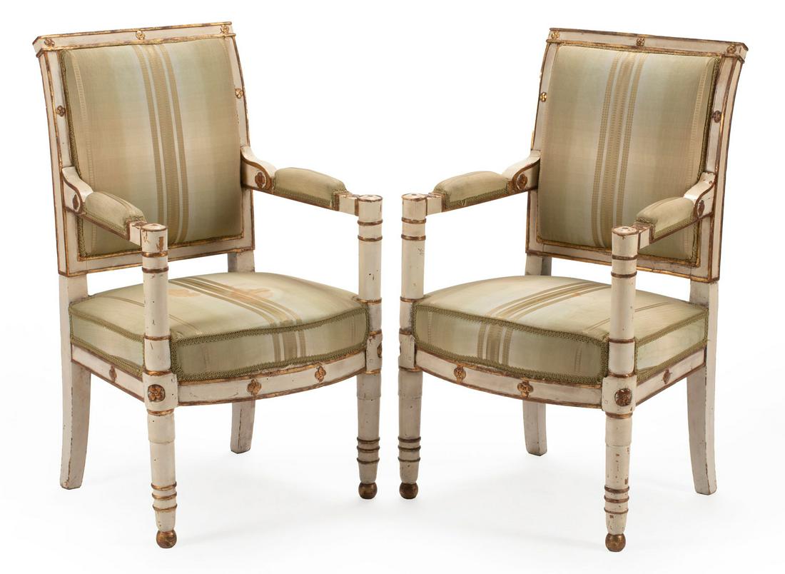 Neoclassical Painted, Parcel Gilt Fauteuils (1 of 3)