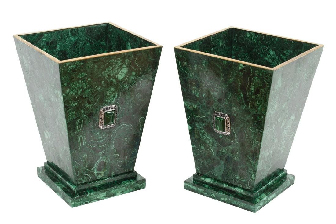 Pair of Small Square Malachite Planters (1 of 3)