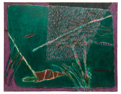 Patrick O'Brien (American/New Orleans, 1957-2018): Patrick O'Brien (American/New Orleans, 1957-2018), "Night Pond #3", 1981, oil on canvas, pencil-initialed, titled and dated en verso, 64 5/8 in. x 82 1/2 in., unframed. Provenance: Estate of Highly