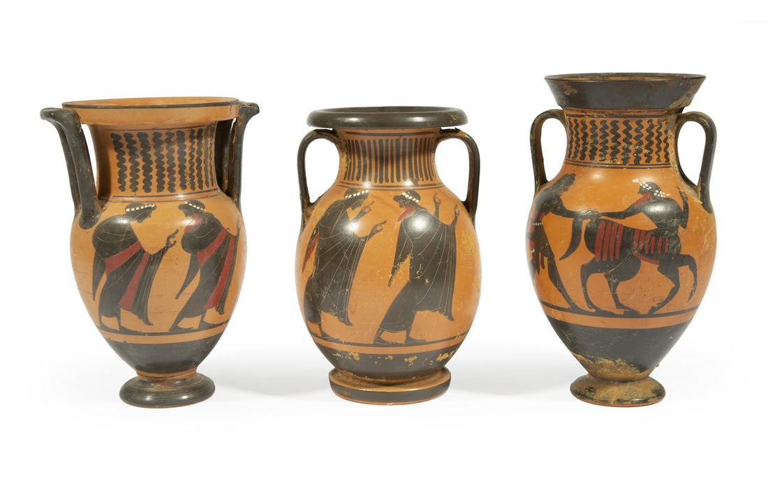 Three Greek Black Figure Pottery Amphora Vases (1 of 3)