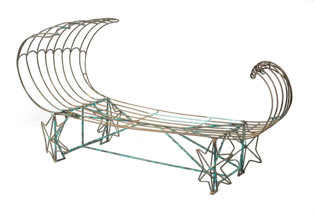 Mario Villa Patinated Metal Sleigh-Form Bench (1 of 3)