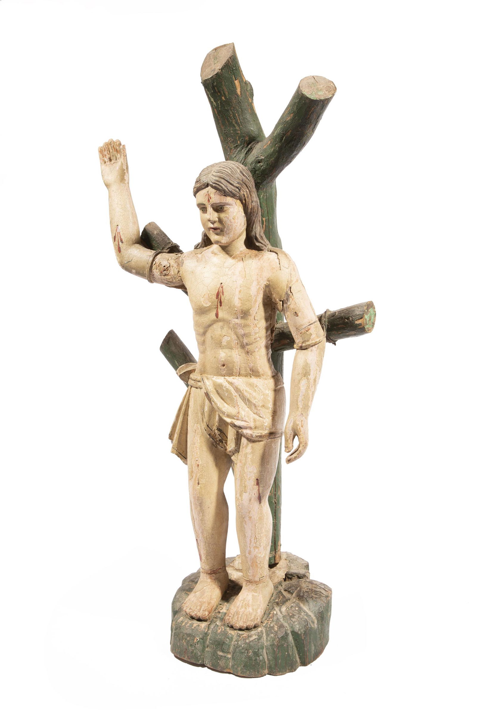 Carved and Painted Wood Crucifixion Figure (1 of 3)