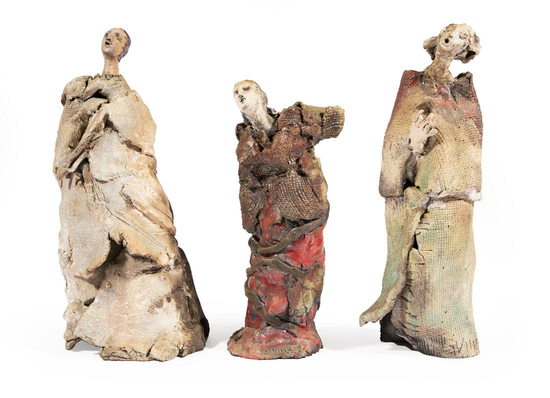 Three Mario Villa Painted Pottery Figures (1 of 4)