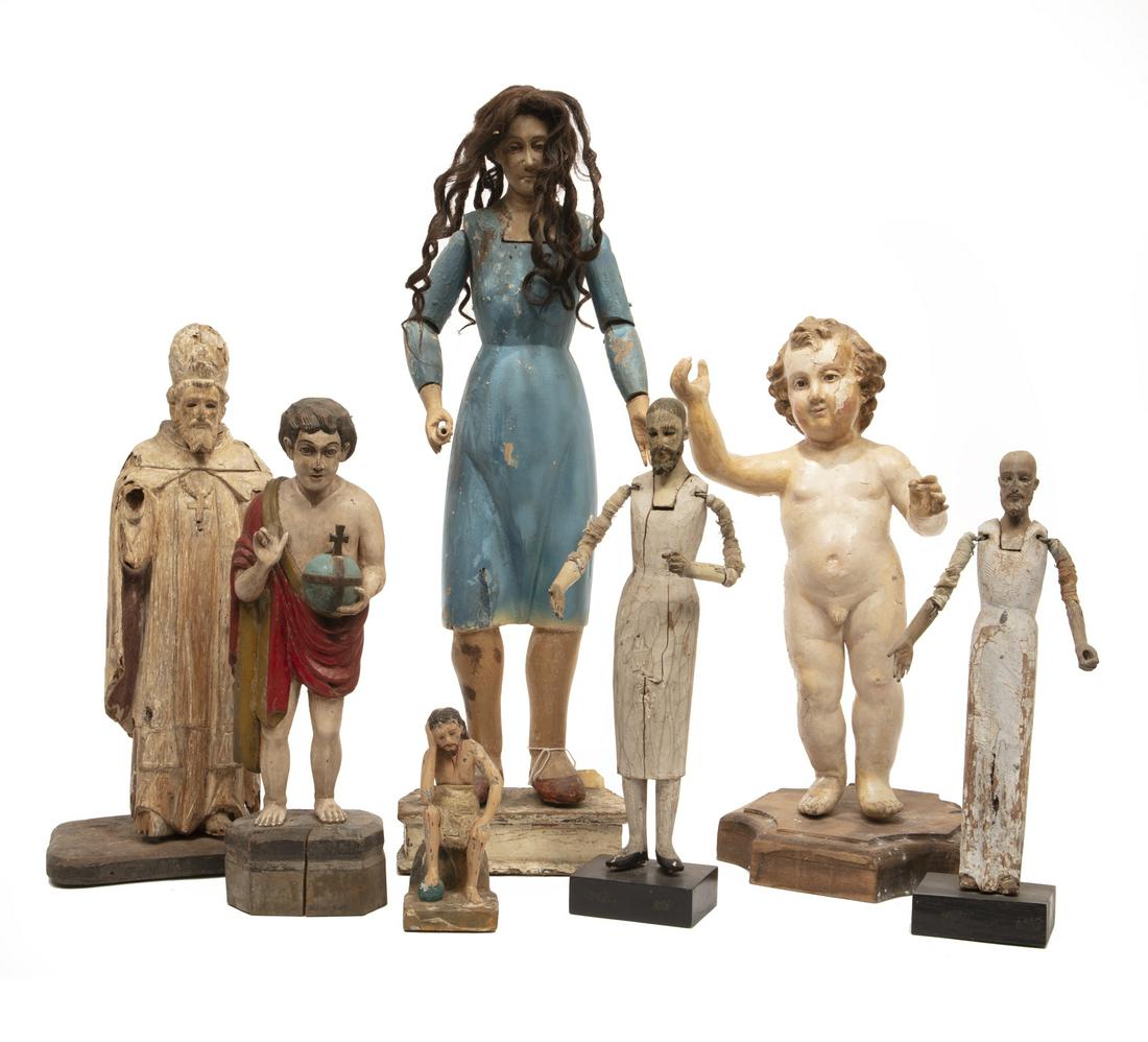 Seven Antique Carved and Painted Santos Figures (1 of 4)