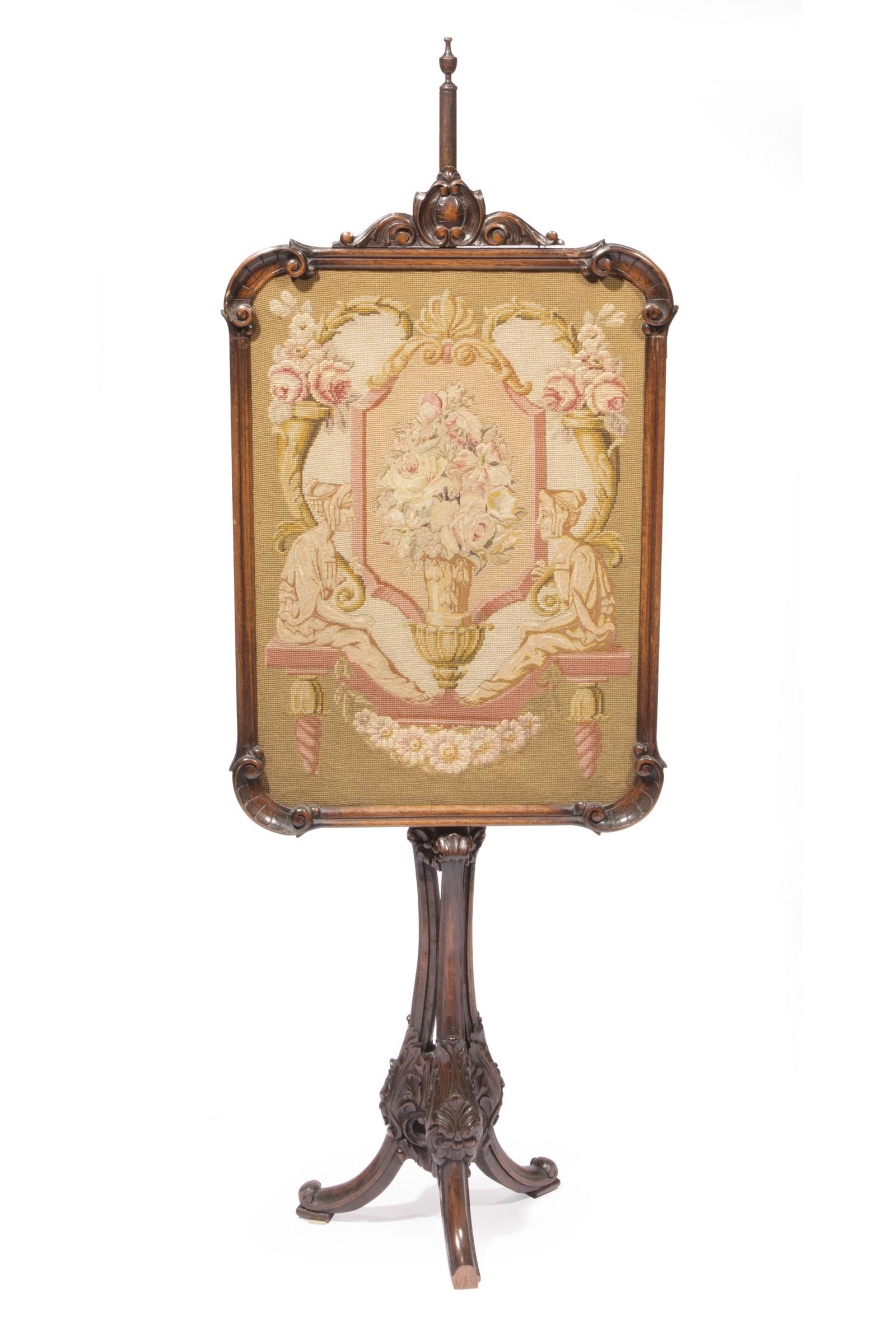 English Carved Mahogany, Needlepoint Firescreen (1 of 3)